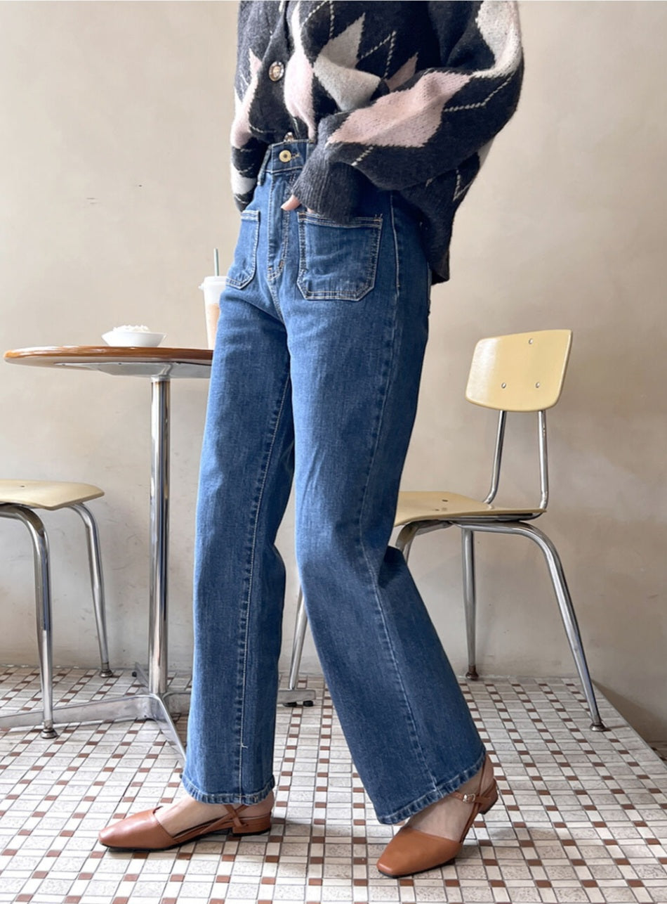 [기모] 포켓 와이드 데님팬츠