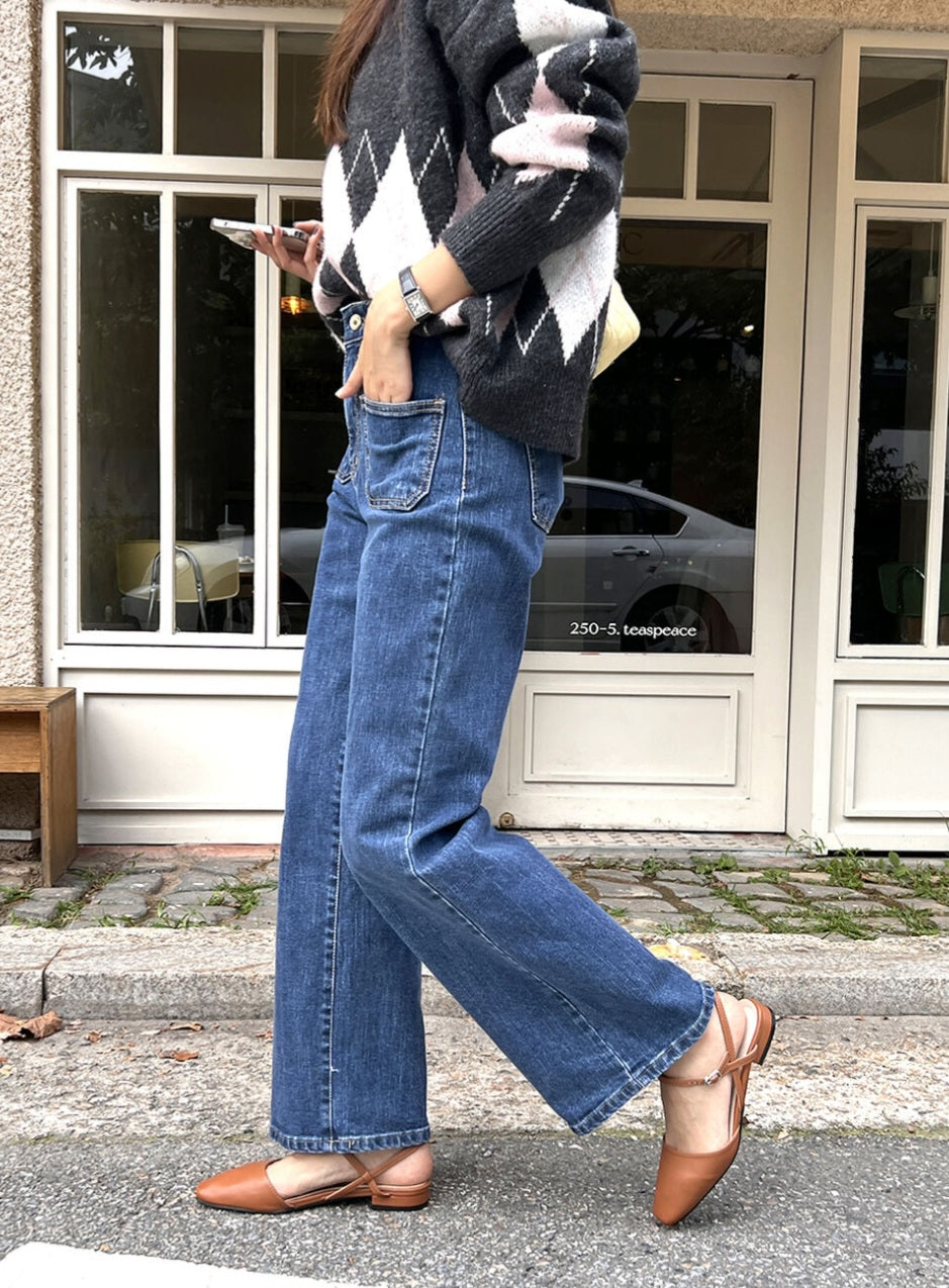 [기모] 포켓 와이드 데님팬츠