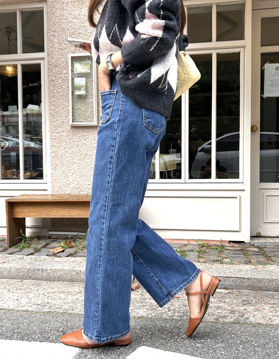 [기모] 포켓 와이드 데님팬츠