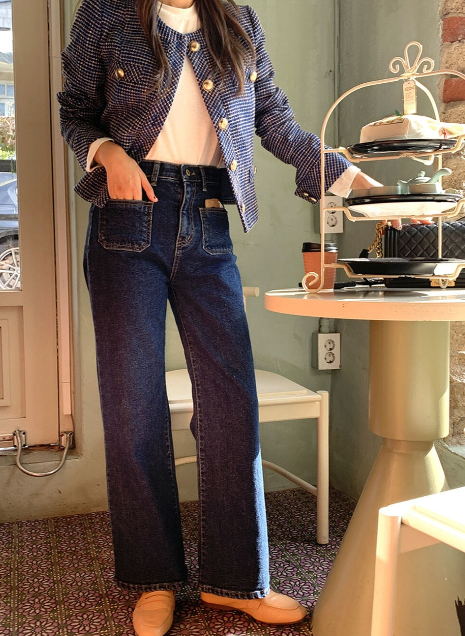 [기모] 포켓 와이드 데님팬츠