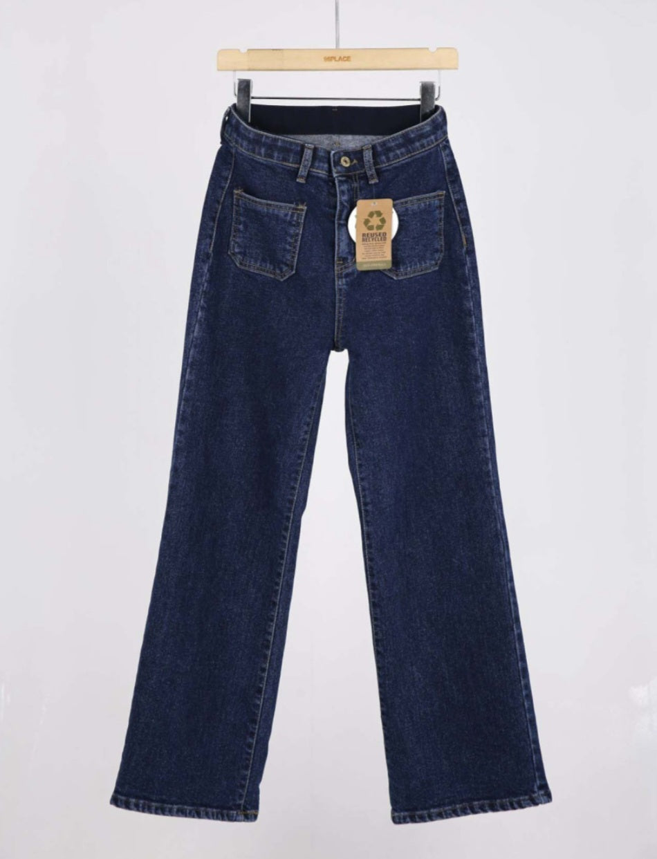 [기모] 포켓 와이드 데님팬츠