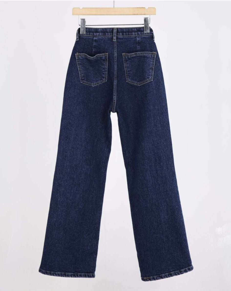 [기모] 포켓 와이드 데님팬츠