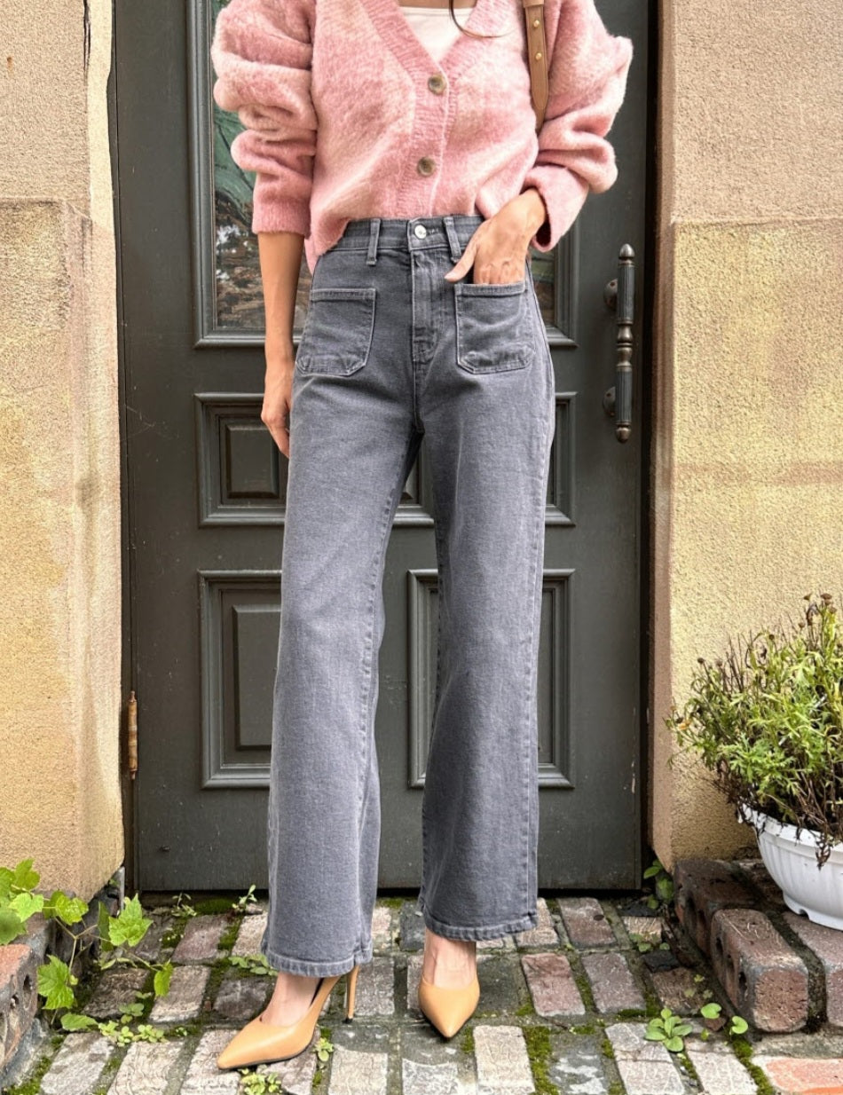 [기모] 포켓 와이드 데님팬츠