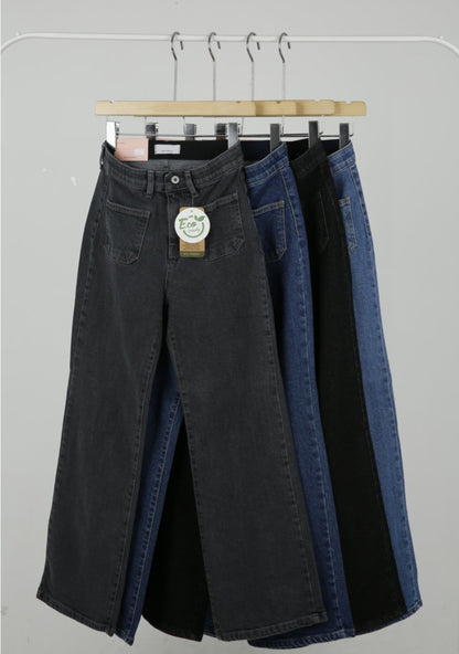 [기모] 포켓 와이드 데님팬츠