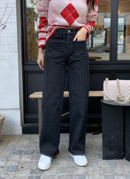 [기모] 포켓 와이드 데님팬츠