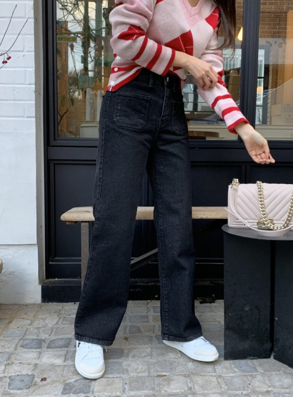 [기모] 포켓 와이드 데님팬츠