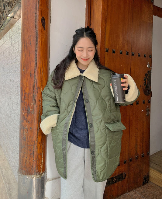 덤블카라 퀼팅 하프패딩