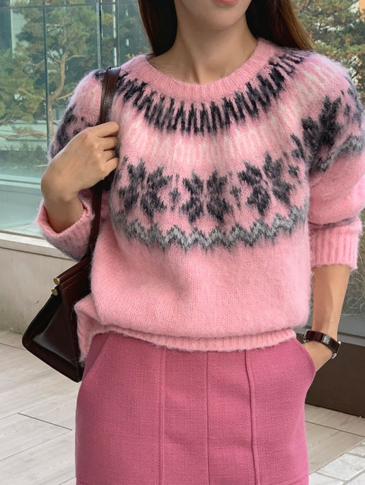 울 노르딕 자가드 스웨터