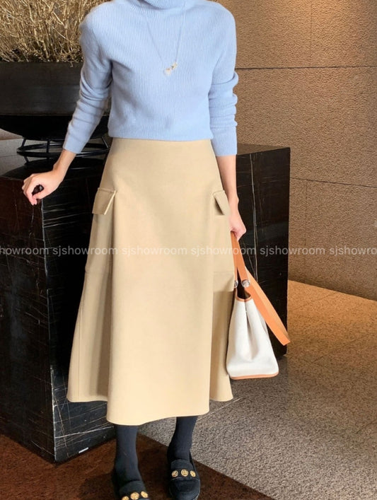 울 카고 스커트 플레어 A라인