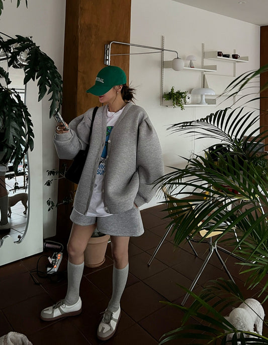 브이넥 퍼프 가디건