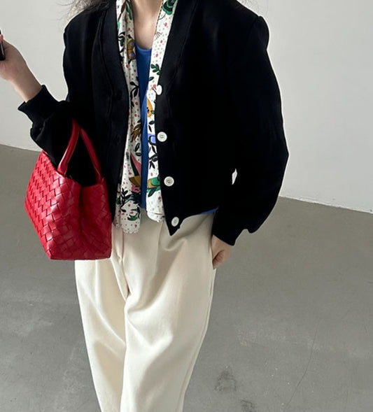 브이크롭 코튼가디건