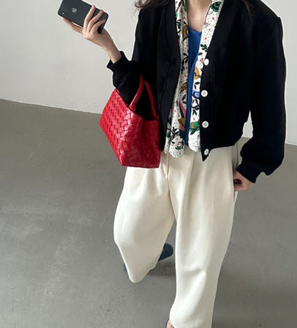 브이크롭 코튼가디건