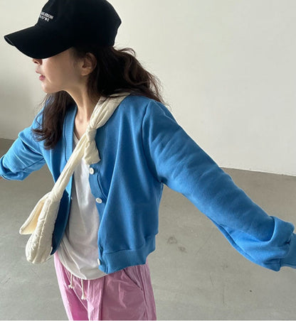 브이크롭 코튼가디건