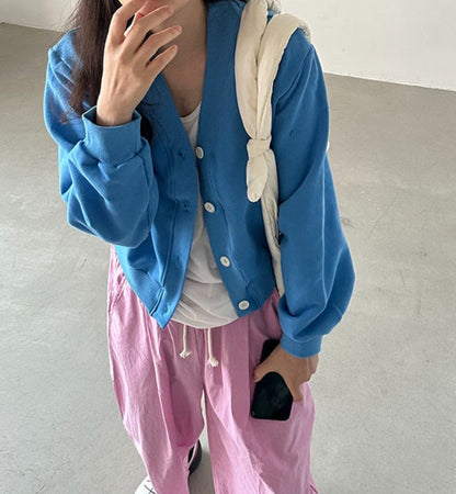 브이크롭 코튼가디건