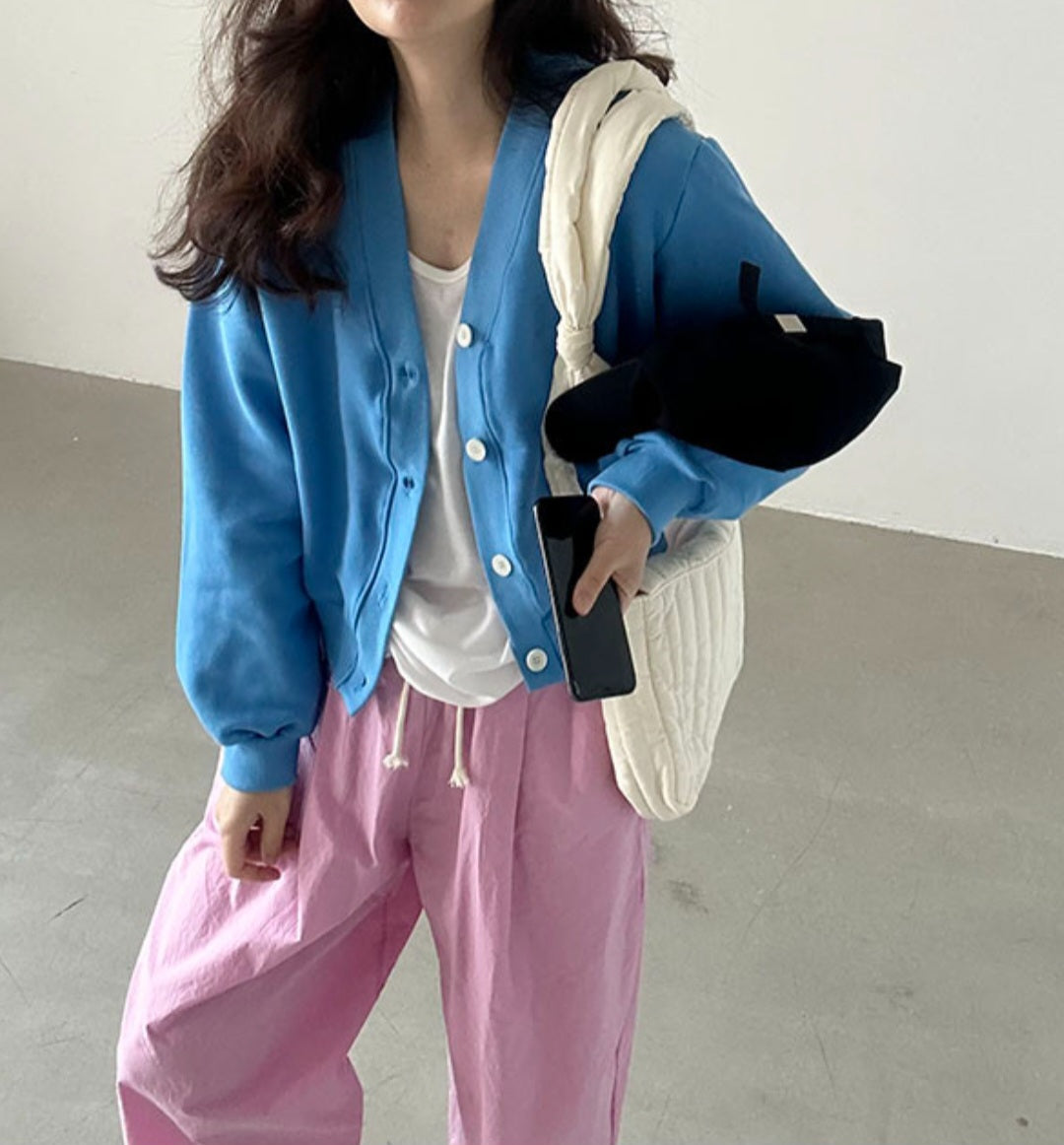 브이크롭 코튼가디건