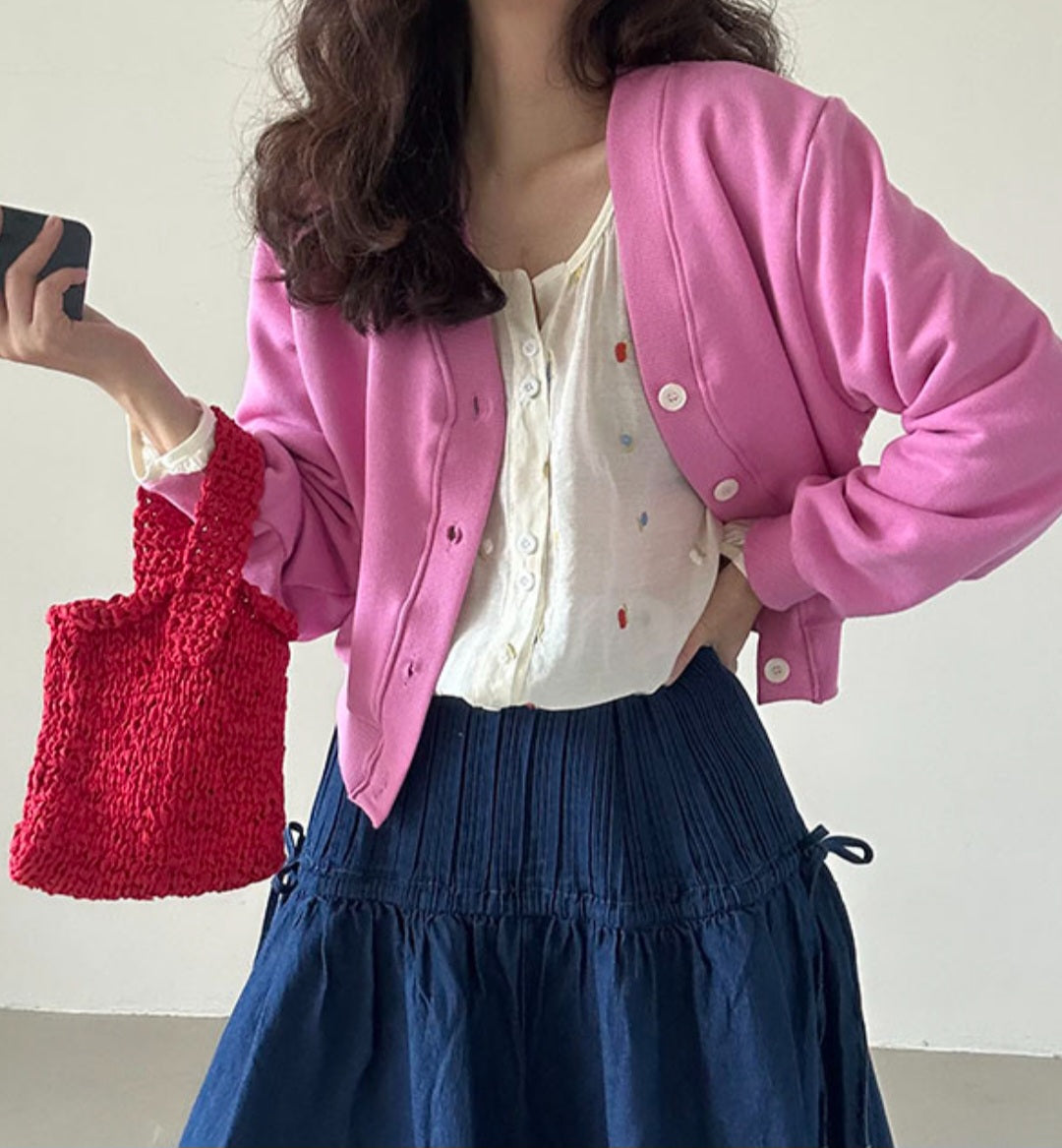 브이크롭 코튼가디건