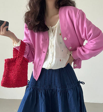 브이크롭 코튼가디건