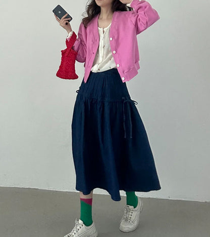 브이크롭 코튼가디건