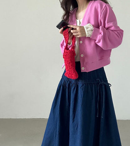 브이크롭 코튼가디건