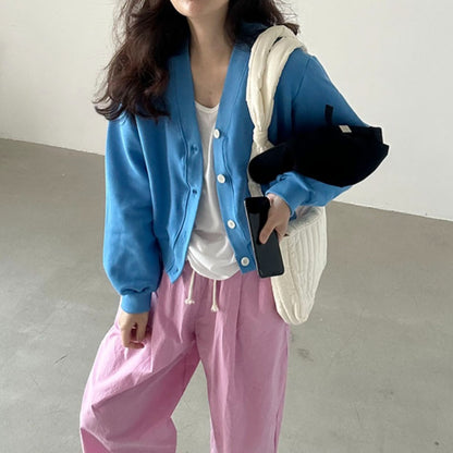 브이크롭 코튼가디건