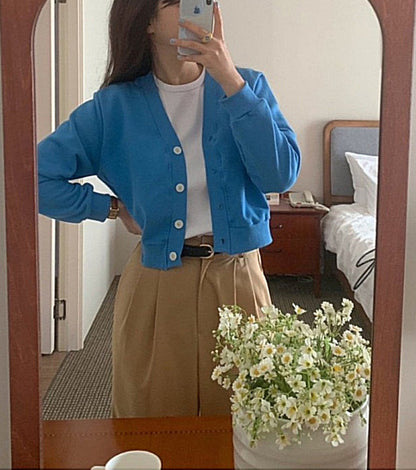 브이크롭 코튼가디건