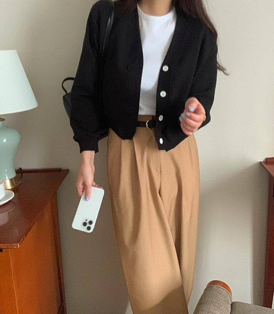 브이크롭 코튼가디건