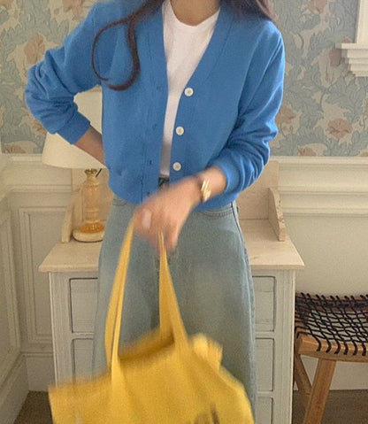 브이크롭 코튼가디건