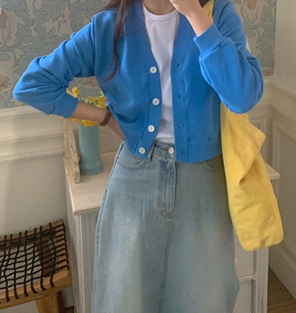 브이크롭 코튼가디건