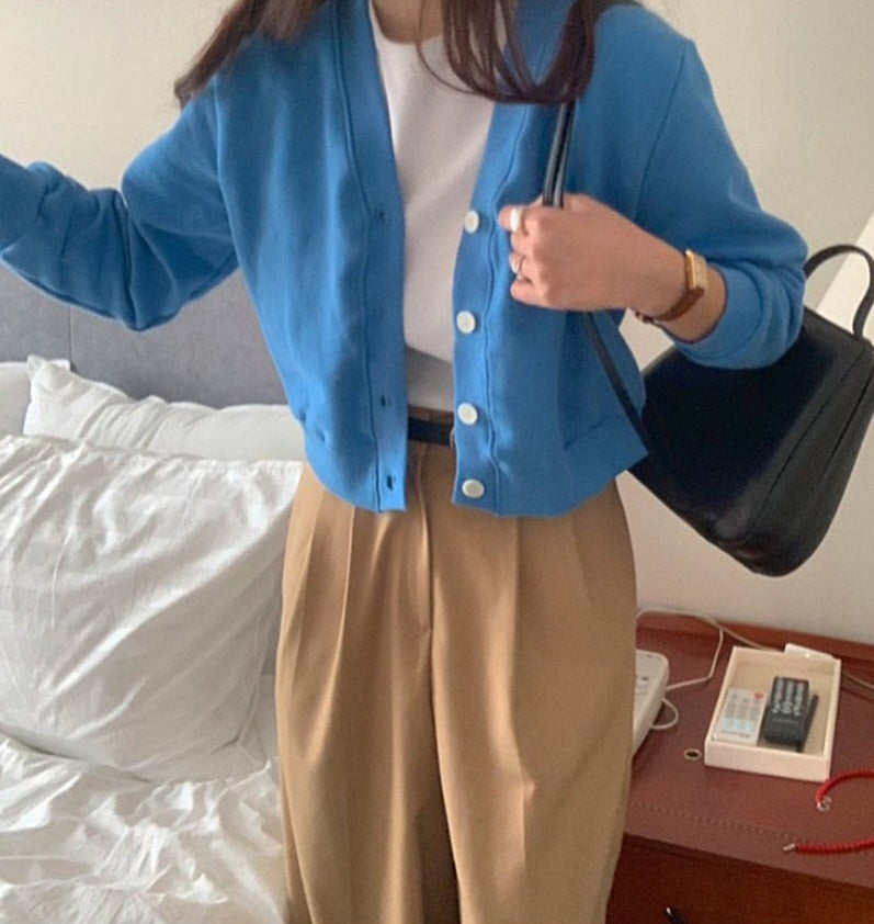 브이크롭 코튼가디건