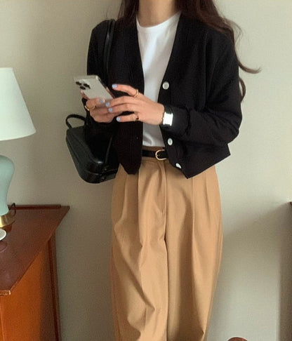 브이크롭 코튼가디건