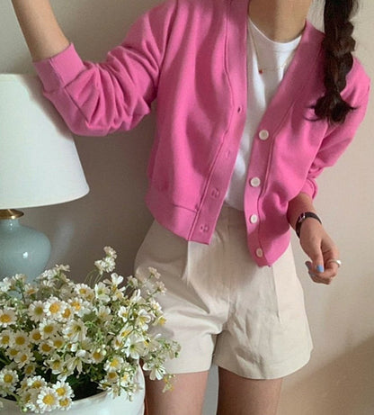 브이크롭 코튼가디건