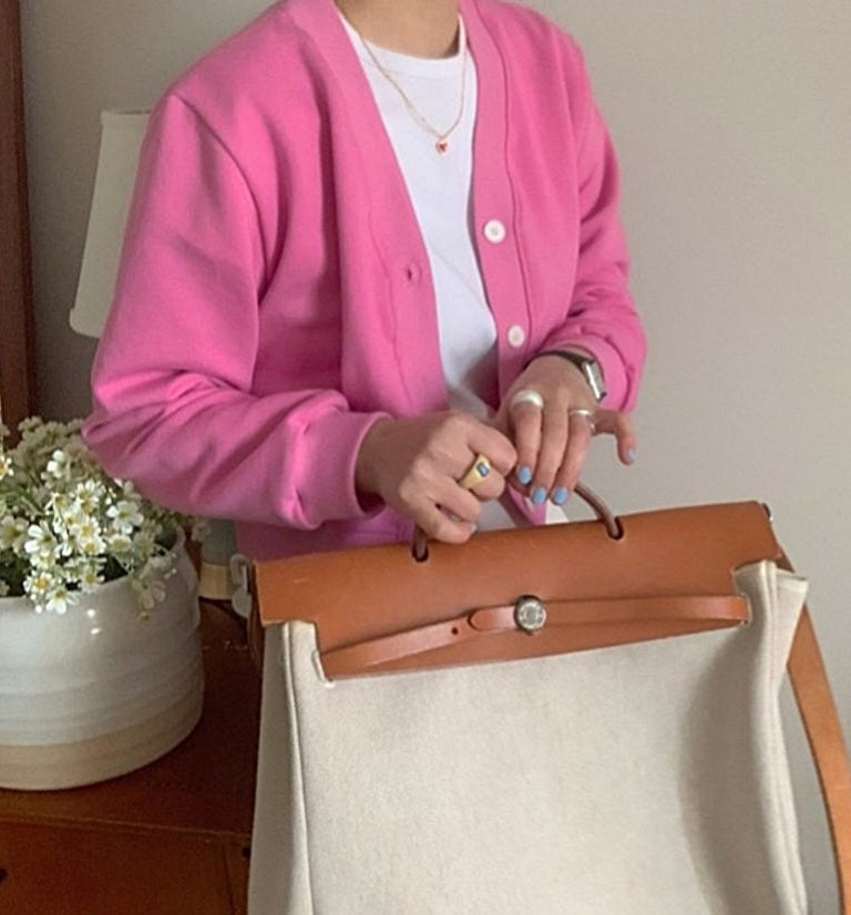 브이크롭 코튼가디건