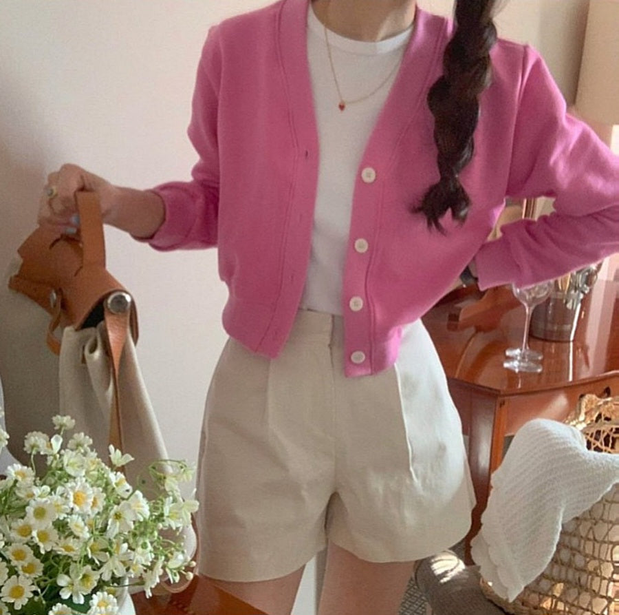 브이크롭 코튼가디건