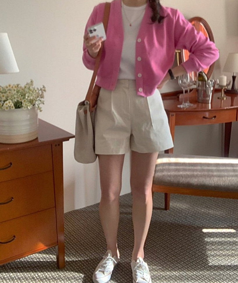 브이크롭 코튼가디건