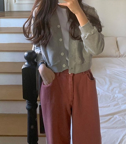 브이크롭 코튼가디건