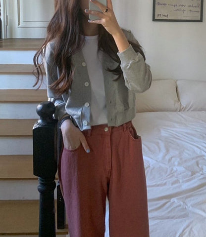 브이크롭 코튼가디건