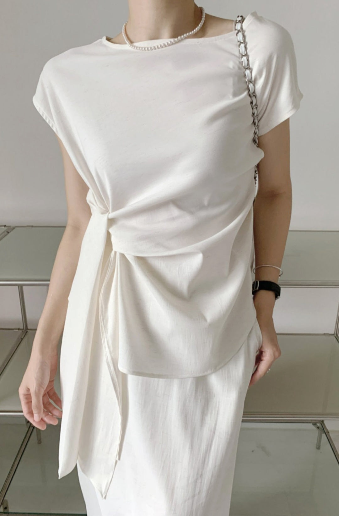 클로스 매듭 블라우스 스커트 셋업