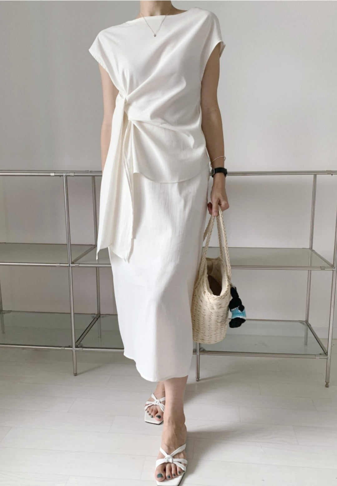 클로스 매듭 블라우스 스커트 셋업