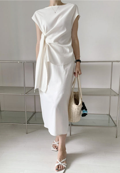 클로스 매듭 블라우스 스커트 셋업