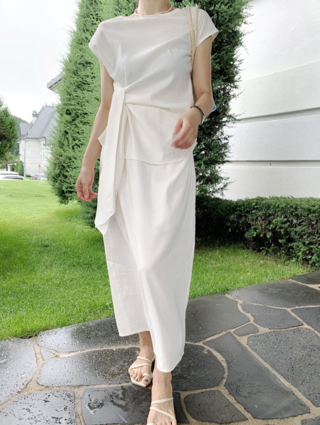 클로스 매듭 블라우스 스커트 셋업