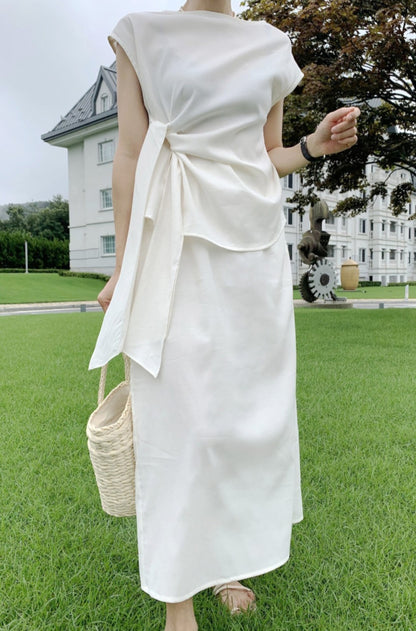 클로스 매듭 블라우스 스커트 셋업