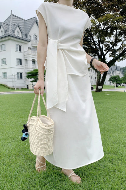 클로스 매듭 블라우스 스커트 셋업