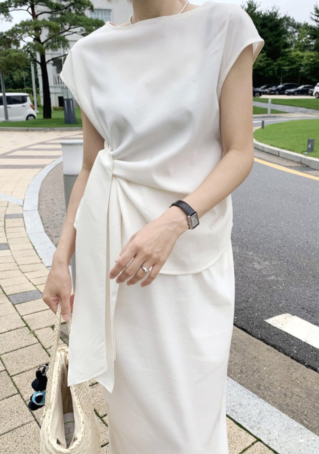 클로스 매듭 블라우스 스커트 셋업