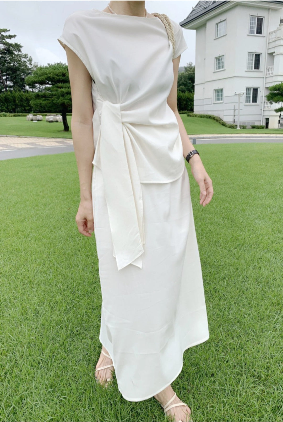 클로스 매듭 블라우스 스커트 셋업