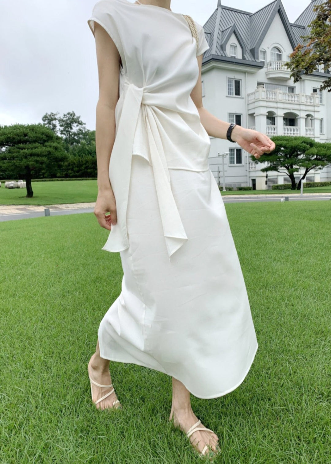 클로스 매듭 블라우스 스커트 셋업