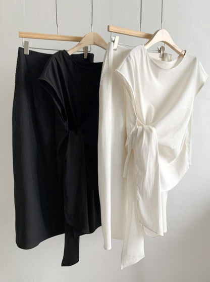 클로스 매듭 블라우스 스커트 셋업