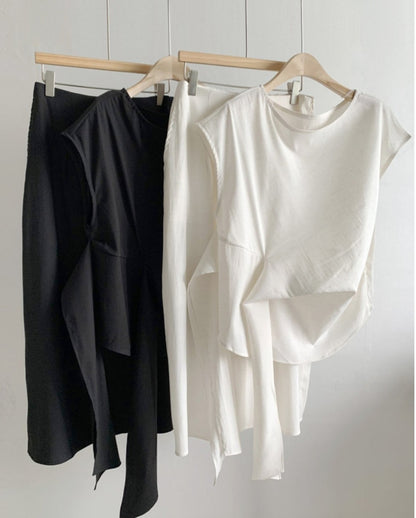 클로스 매듭 블라우스 스커트 셋업