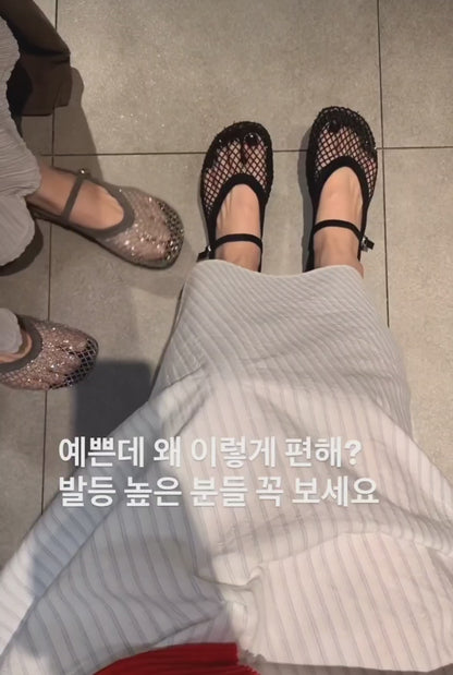 🩰 큐빅비즈 매쉬 메리제인 플랫
