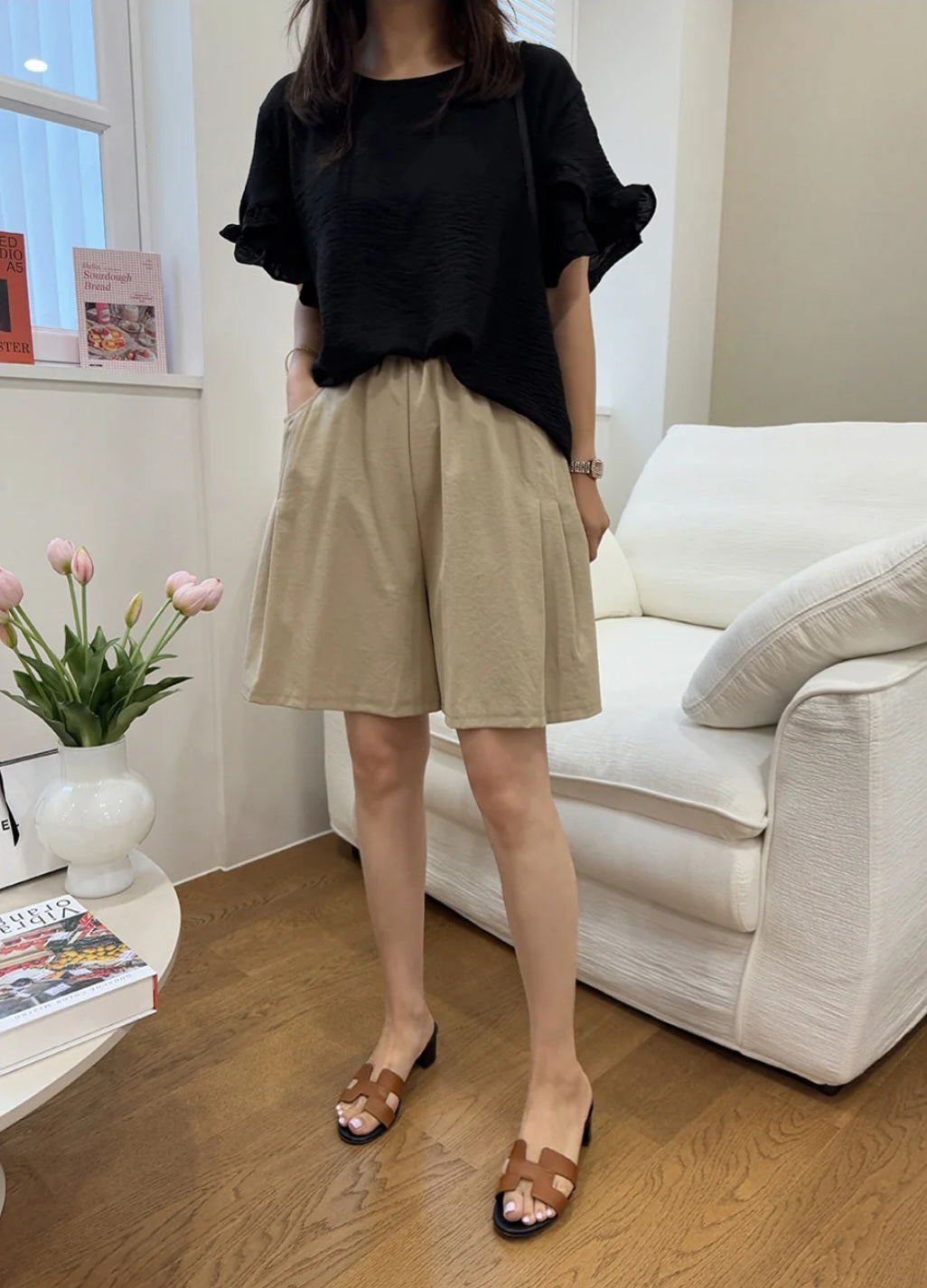 프릴 링클 블라우스