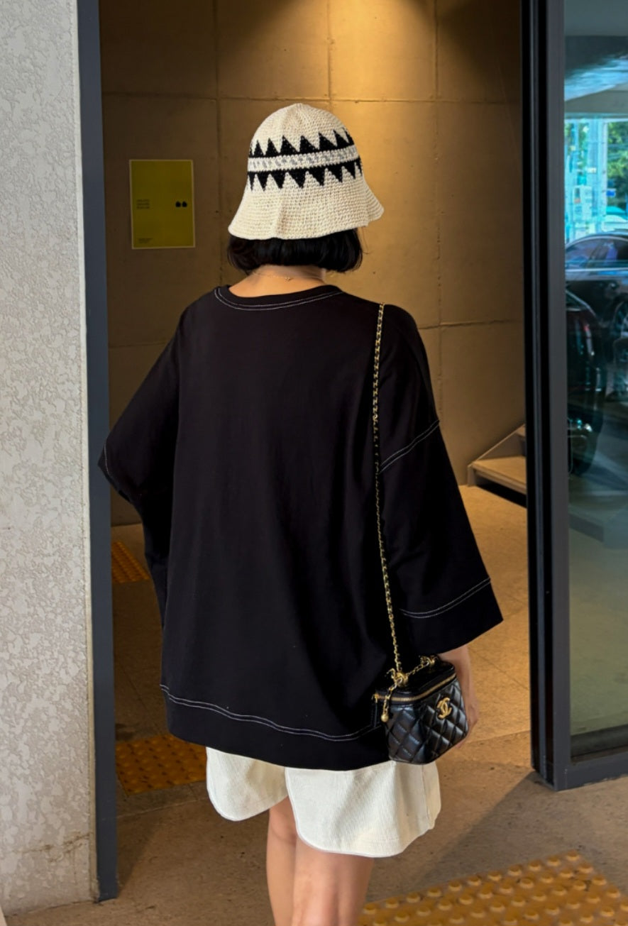 스티치 7부 티셔츠